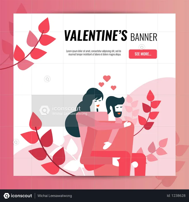 Valentine's day square banner template  Illustration