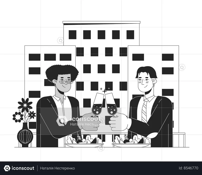 Valentines gay couple dinner  Illustration