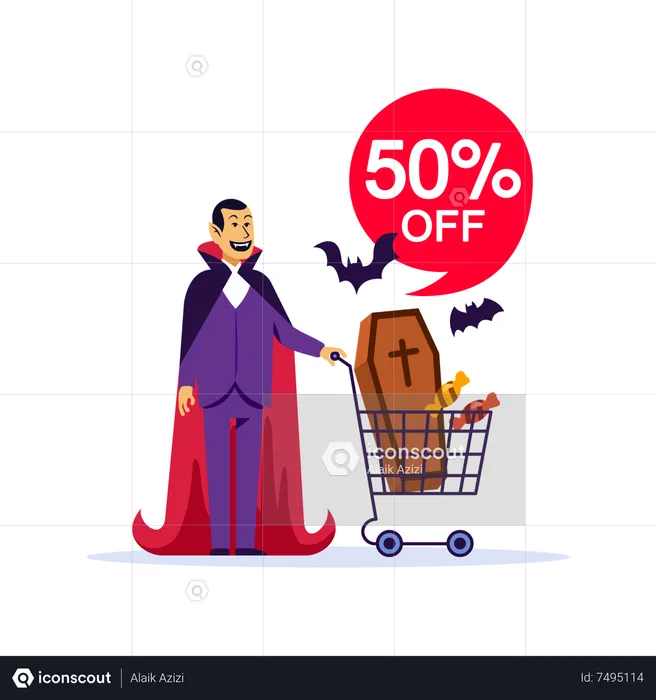 Vampiro haciendo compras de Halloween  Ilustración