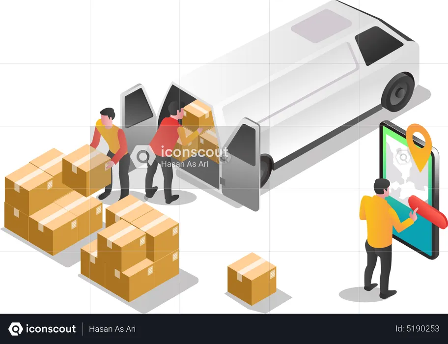 Van loading and unloading expedition team  Illustration