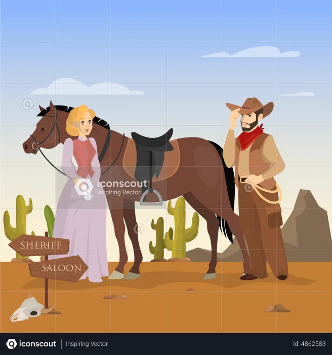 Vaquero con caballo  Ilustración