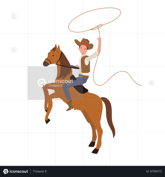 Vaquero con lazo a caballo  Ilustración