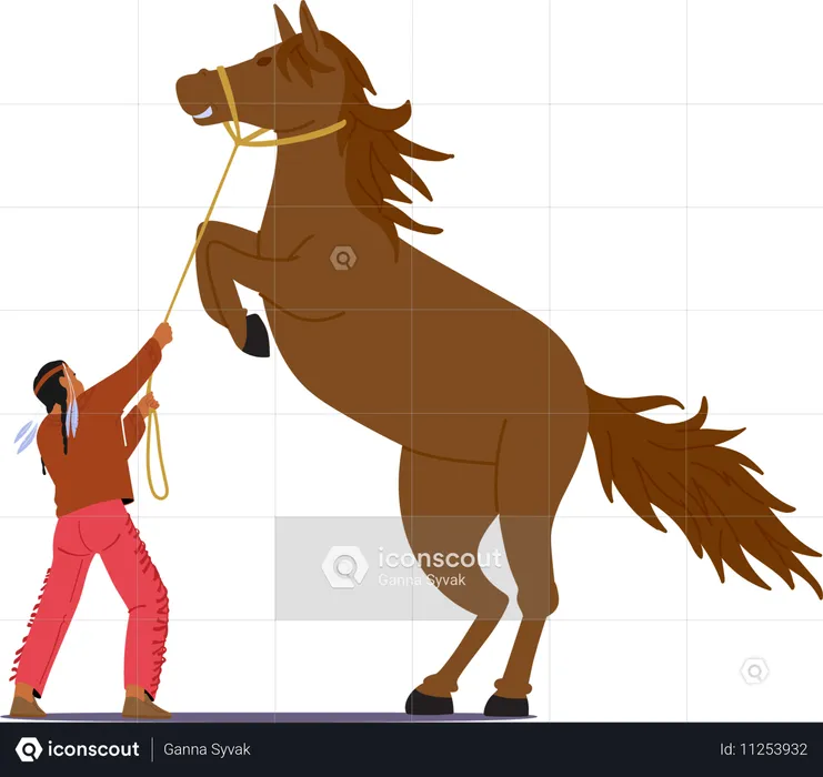 Vaquero controlando a un caballo  Ilustración