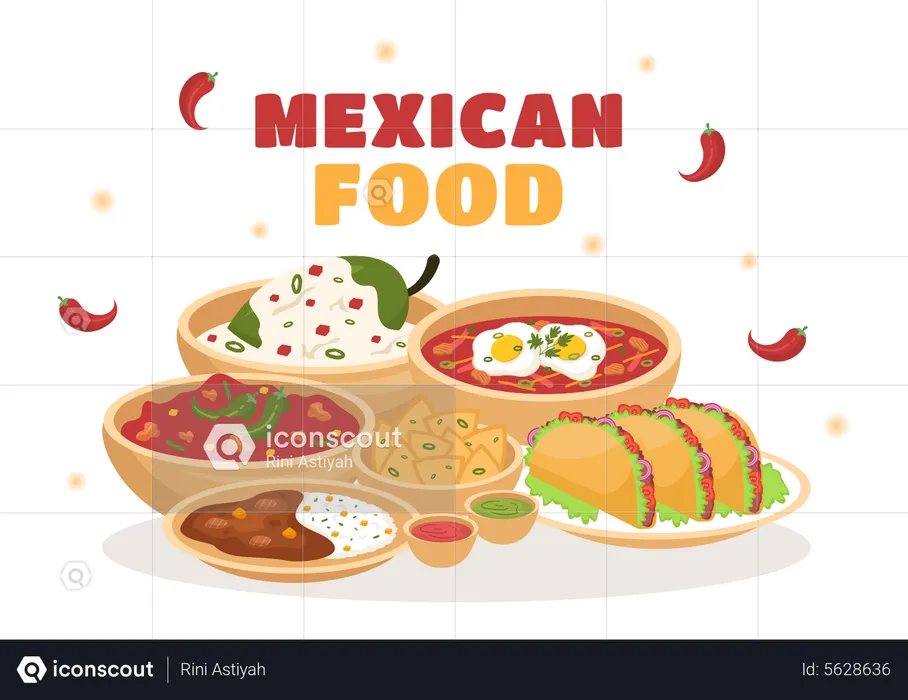 Variety of tasty mexican food  Illustration