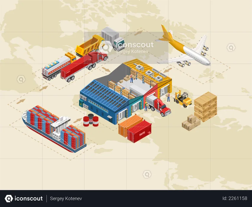 Various freight transport around warehouse  Illustration