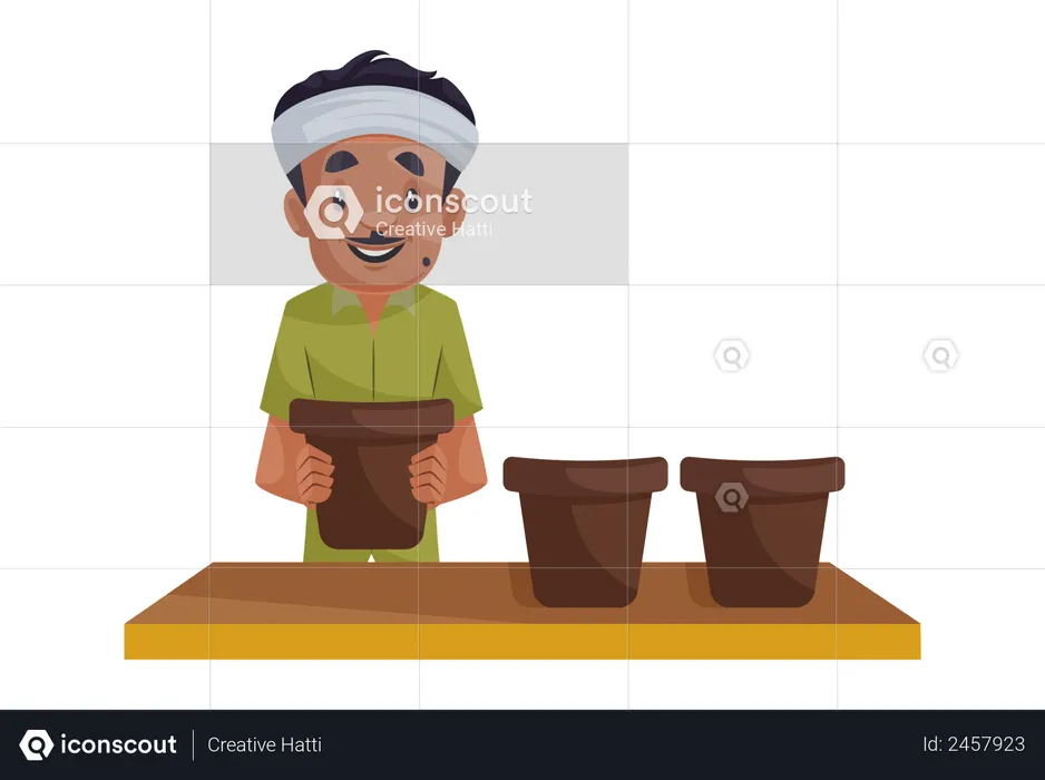 Jardineiro segurando vaso  Ilustração
