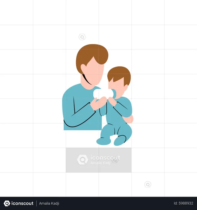 Vater füttert Baby mit Milch  Illustration