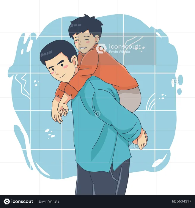 Vater trägt Sohn auf dem Rücken  Illustration