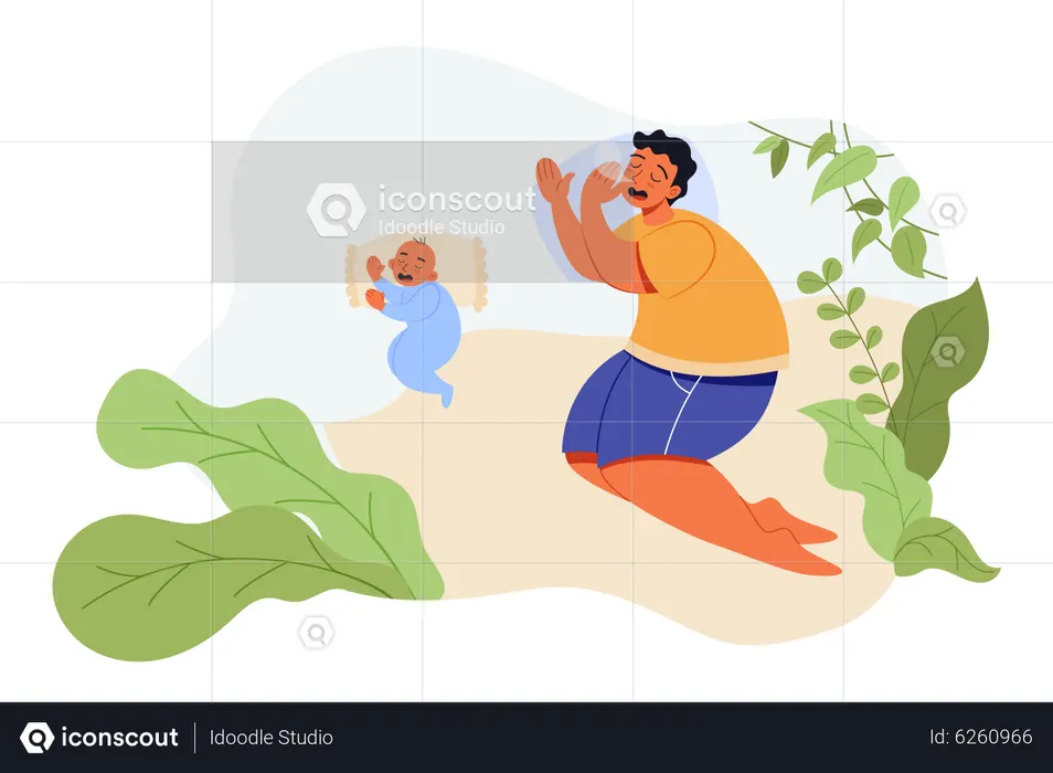 Vater und kleiner Sohn schlafen zusammen auf schlechtem  Illustration