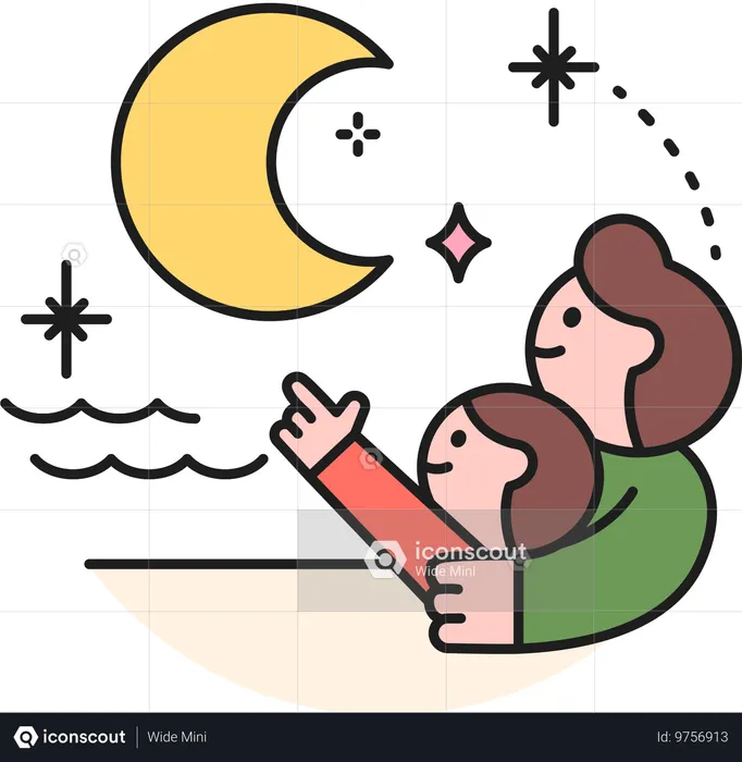 Vater und Sohn schauen auf den Mond  Illustration