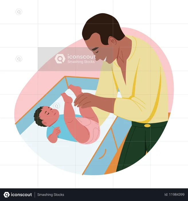 Vater wechselt Windel  Illustration