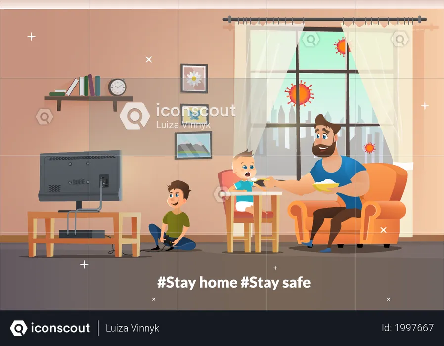 Vector Banner Illustration Stay Home and Stay Safe  Illustration