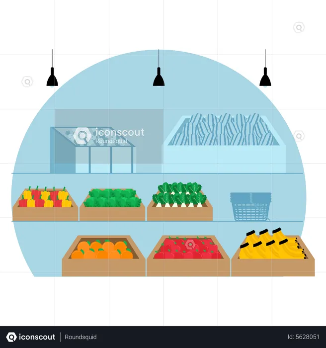 Vegetables stall at supermarket  Illustration