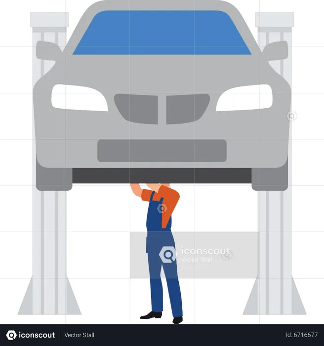 Vehicle being repaired in workshop  Illustration