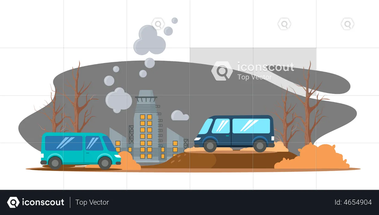 Vehicles releasing harmful gases into atmosphere  Illustration