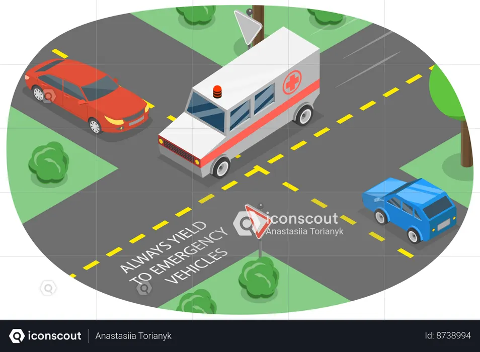 Vehículos de emergencia en el cruce  Ilustración