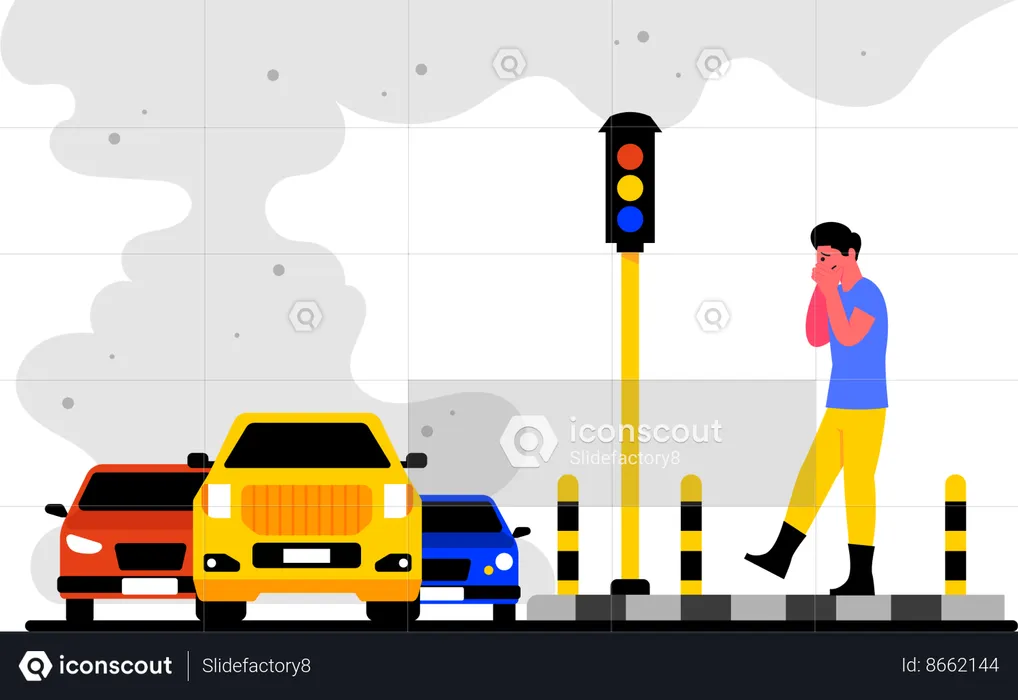 Vehículos en el tráfico que causan contaminación.  Ilustración