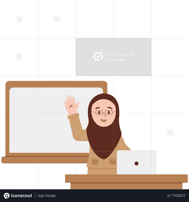 Veiled Female Teacher Greeting Students Before Starting Lesson  Illustration