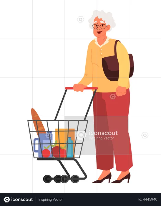 Mulher idosa no supermercado  Ilustração