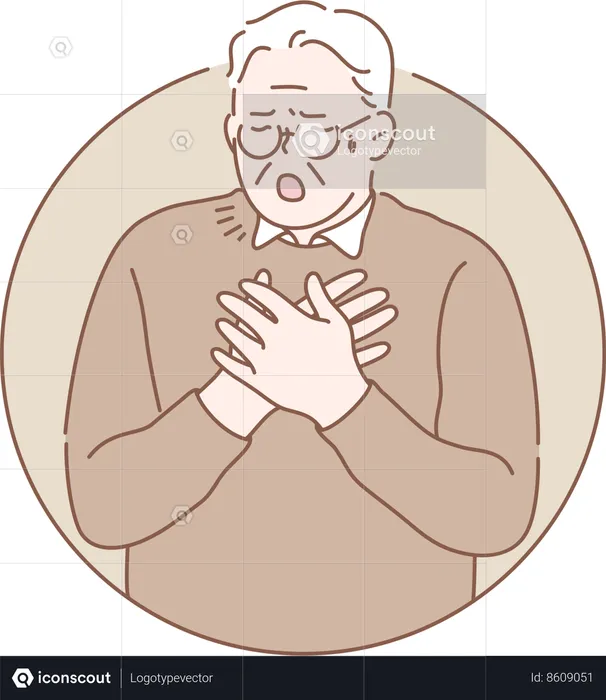 O velho está sofrendo de problemas respiratórios  Ilustração