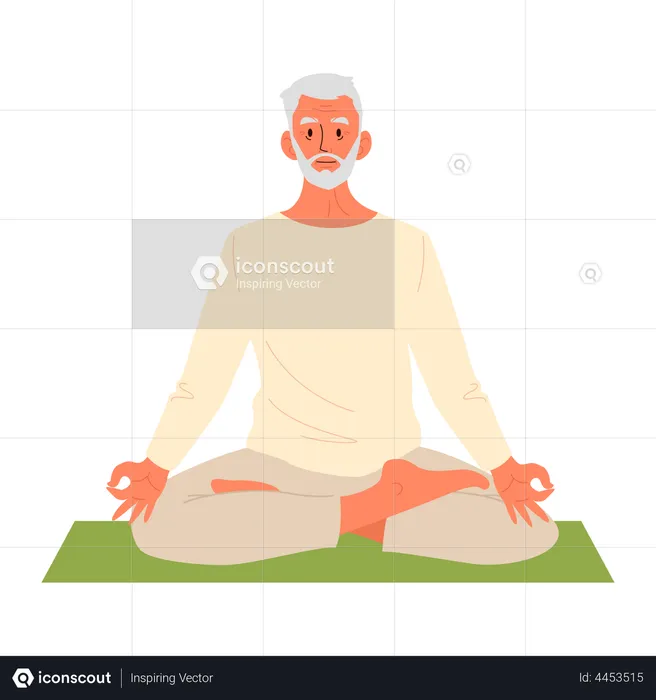 Velho fazendo meditação  Ilustração