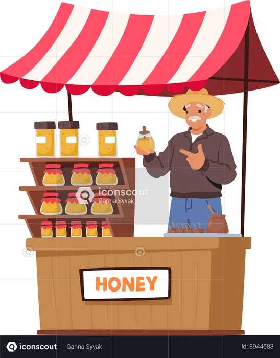 Velho vende mel nas ruas  Ilustração