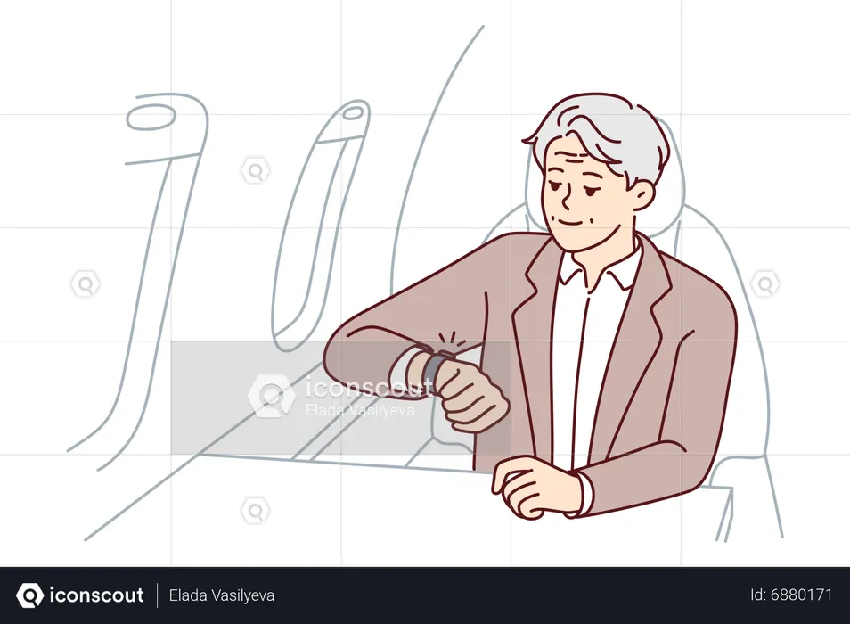 Velho viajando de avião  Ilustração