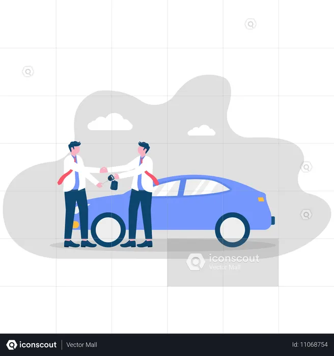 Vendedor de coches haciendo un trato comercial  Ilustración