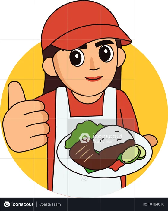 Vendedor de comida sosteniendo un pollo asado  Ilustración