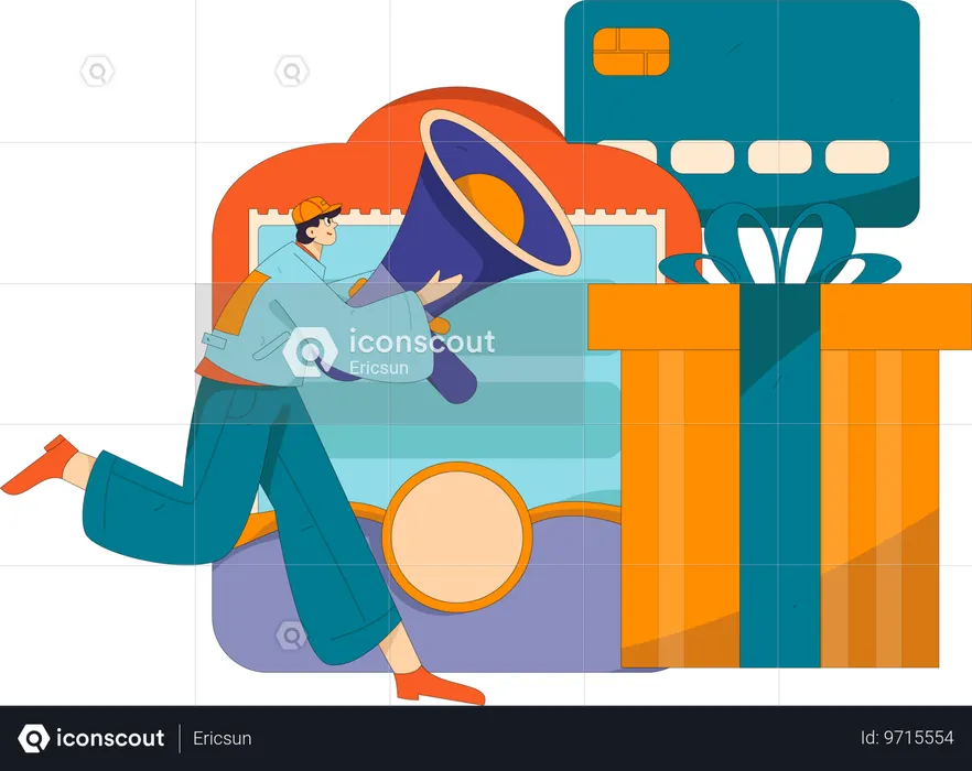 Vendeur masculin faisant la promotion des ventes  Illustration