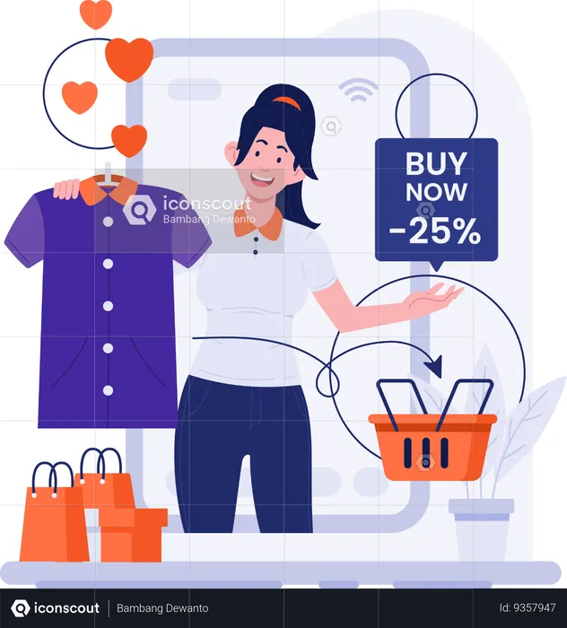Vendeuse faisant la promotion d'un produit avec une réduction de prix sur les achats en direct  Illustration