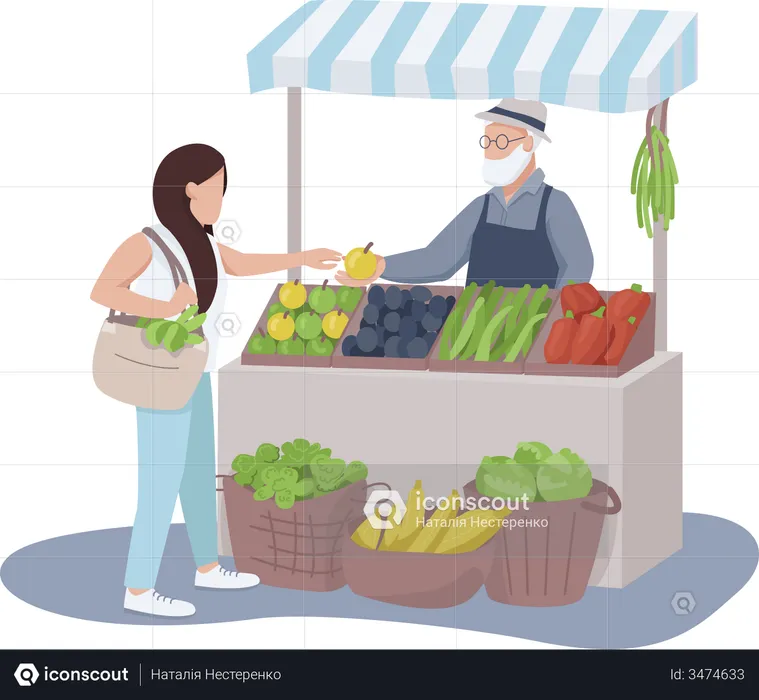 Vendor selling fruits and vegetables  Illustration