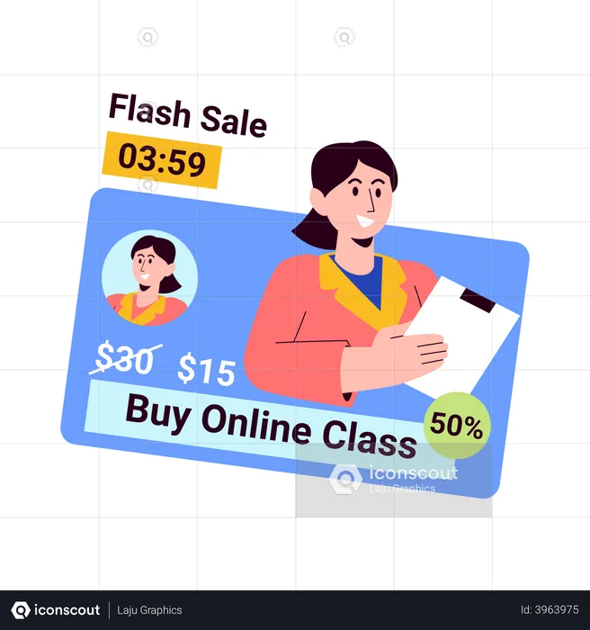 Venta de clases online por tiempo limitado.  Ilustración