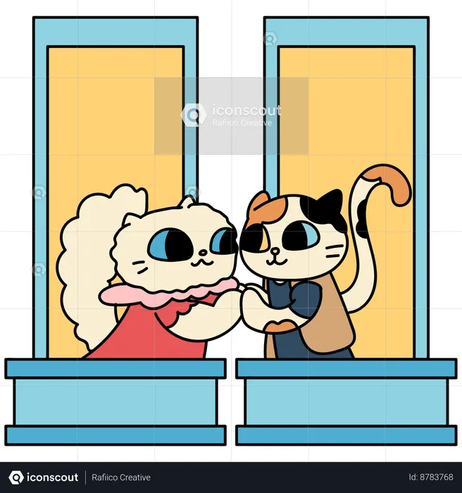 Ventanas Con Pareja De Gatos  Ilustración