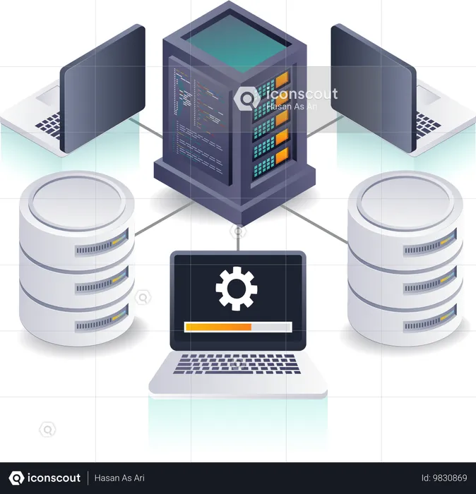 Verbinden von Computernetzwerken mit Datenbankservern  Illustration