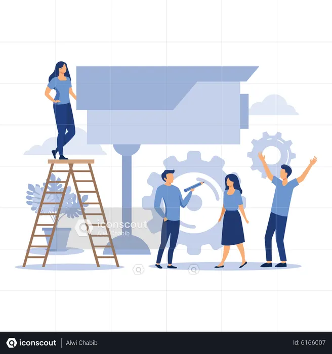 Pessoas escaneando via câmera de segurança  Ilustração