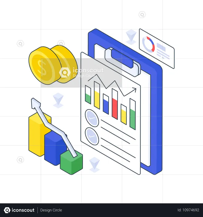 Verkaufsbericht und Analysediagramm  Illustration