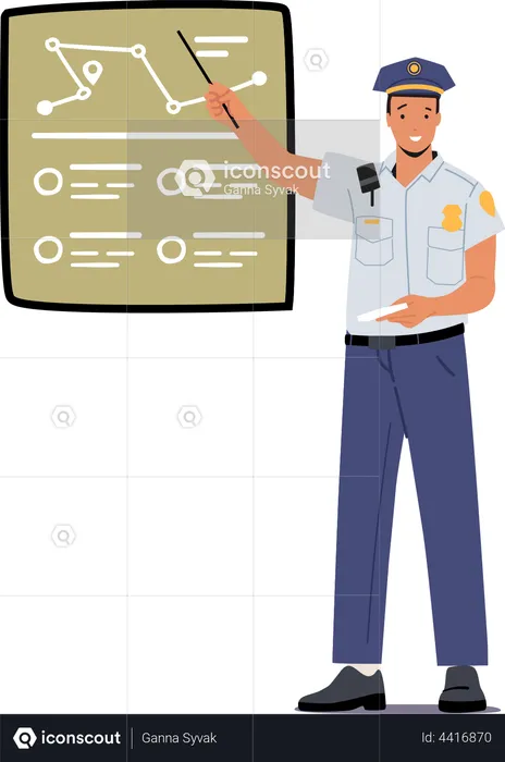 Verkehrspolizist zeigt auf Diagramm  Illustration