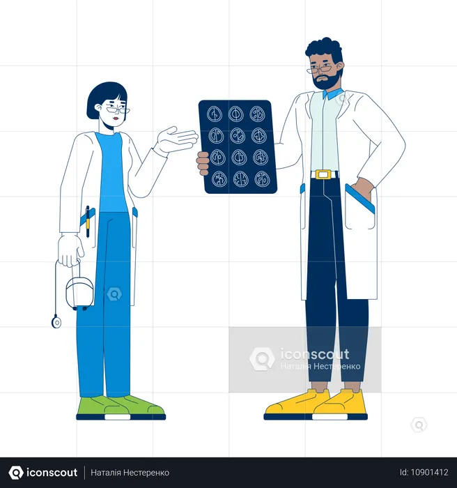 Verschiedene Ärzte diskutieren Patienten MRI xray  Illustration