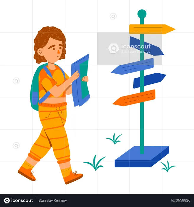 Verwirrende Frau schaut in Karte  Illustration