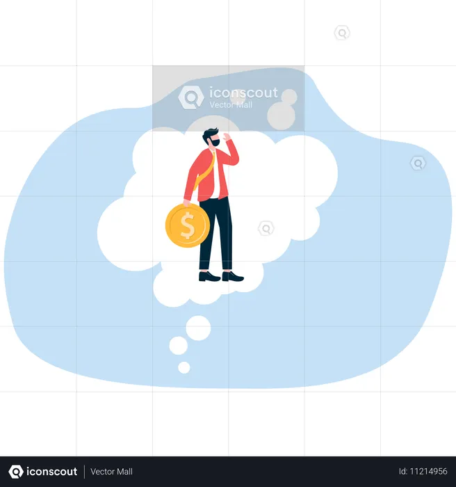 Verwirrte Geschäftsleute denken mit ihren Füßen auf Goldmünzen  Illustration