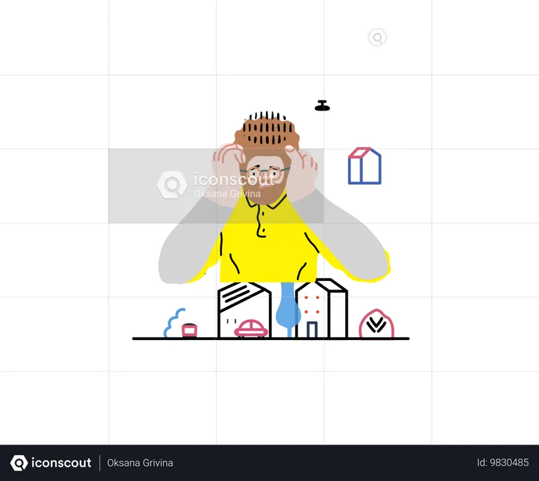 Verwirrter Geschäftsmann arbeitet an Marktdaten  Illustration