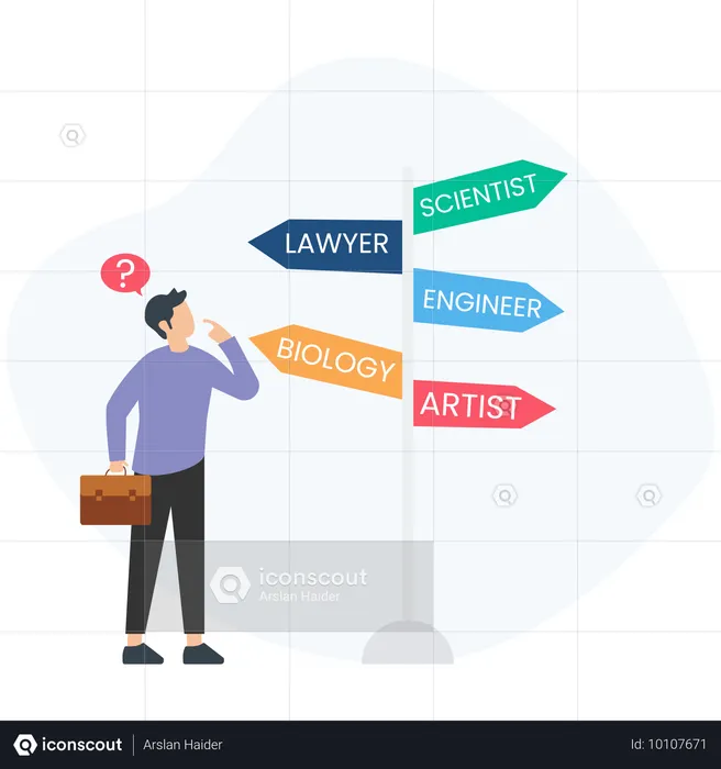 Verwirrter Mann bei der Berufswahl  Illustration