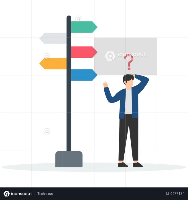 Verwirrter Mann wählt Geschäftsrichtung  Illustration