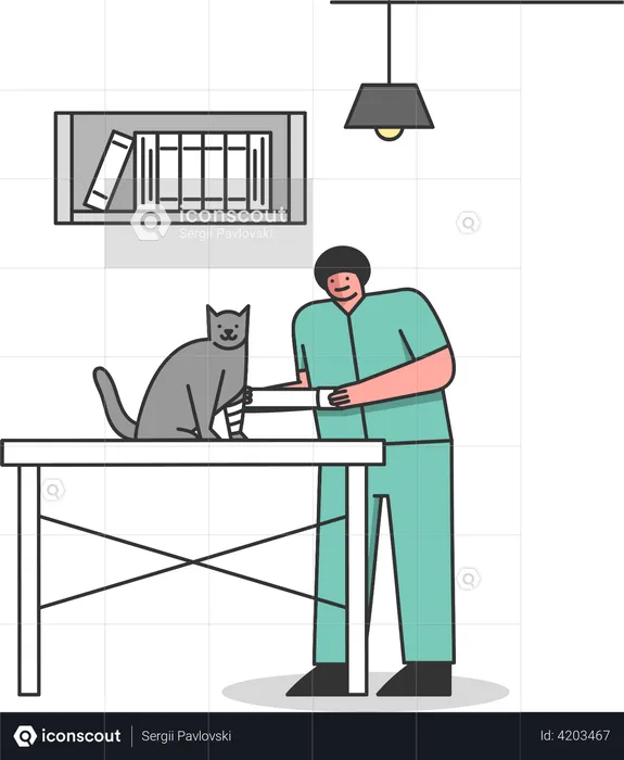 Vet doctor treating cat with injury  Illustration