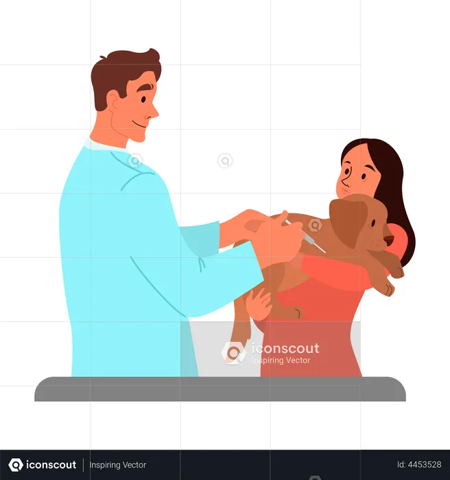 Vet injecting vaccine to pet dog  Illustration