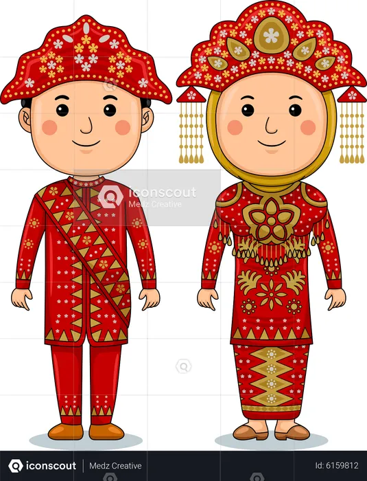 Un couple porte des vêtements traditionnels Bangka Belitung  Illustration