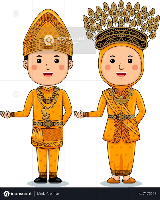 Un couple porte des vêtements traditionnels Riau Sumatra  Illustration