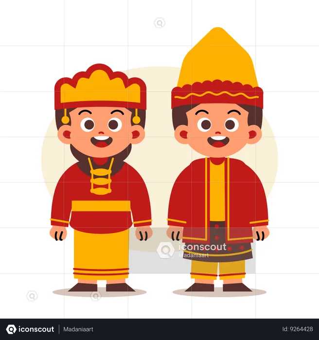 Un couple porte des vêtements traditionnels indonésiens du sud de Sumatra  Illustration