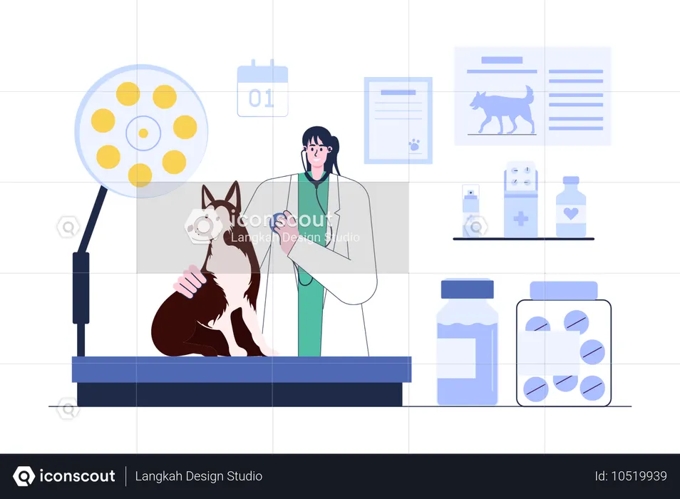 Vétérinaire examinant la santé du chien  Illustration